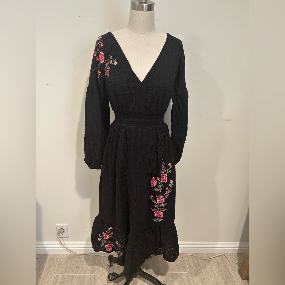 Misa Los Angeles Black Dress with Pink Floral Accents